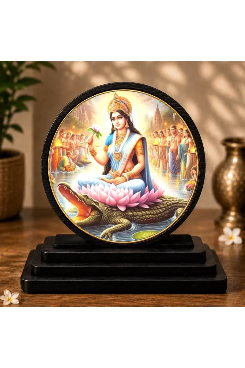Premium Wooden  Goddess Ganga Showpiece For Car Dashboard & Office Table | 4 X 4.5 Inch Sublimation Printed Decorative Stand | 4 Mm MDF | Home Decor | Made In India (F33466)