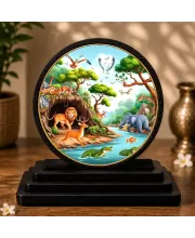 Premium Wooden Vibrant Jungle Scene Showpiece For Car Dashboard & Office Table | 4 X 4.5 Inch Sublimation Printed Decorative Stand | 4 Mm MDF | Home Decor | Made In India (F33467)