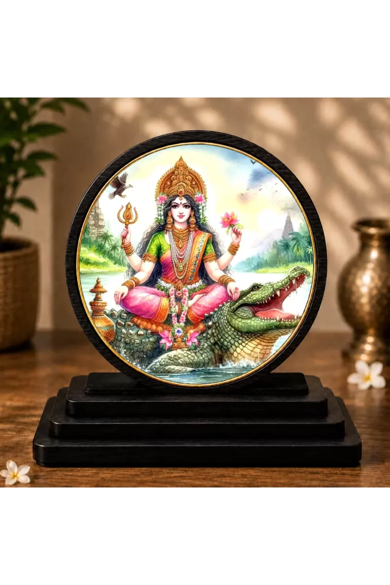 Premium Wooden  Goddess Ganga Showpiece For Car Dashboard & Office Table | 4 X 4.5 Inch Sublimation Printed Decorative Stand | 4 Mm MDF | Home Decor | Made In India (F33468)