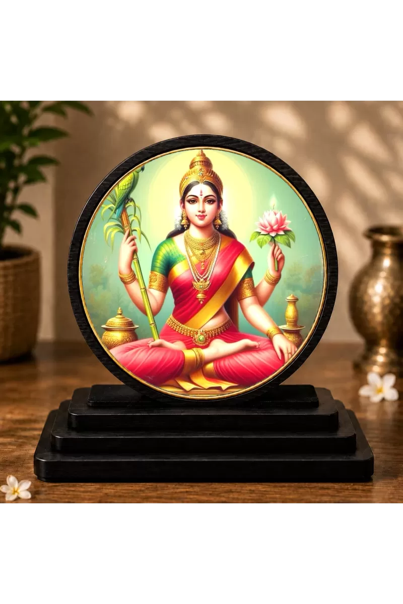 Premium Wooden Tripura Sundari Showpiece For Car Dashboard & Office Table | 4 X 4.5 Inch Sublimation Printed Decorative Stand | 4 Mm MDF | Home Decor | Made In India (F33469)