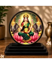 Premium Wooden Goddess Laxmi  Showpiece For Car Dashboard & Office Table | 4 X 4.5 Inch Sublimation Printed Decorative Stand | 4 Mm MDF | Home Decor | Made In India (F33470)