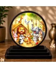 Premium Wooden Safari Jungle Animal Showpiece For Car Dashboard & Office Table | 4 X 4.5 Inch Sublimation Printed Decorative Stand | 4 Mm MDF | Home Decor | Made In India (F33471)