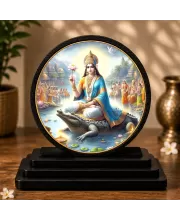 Premium Wooden  Goddess Ganga Showpiece For Car Dashboard & Office Table | 4 X 4.5 Inch Sublimation Printed Decorative Stand | 4 Mm MDF | Home Decor | Made In India (F33472)
