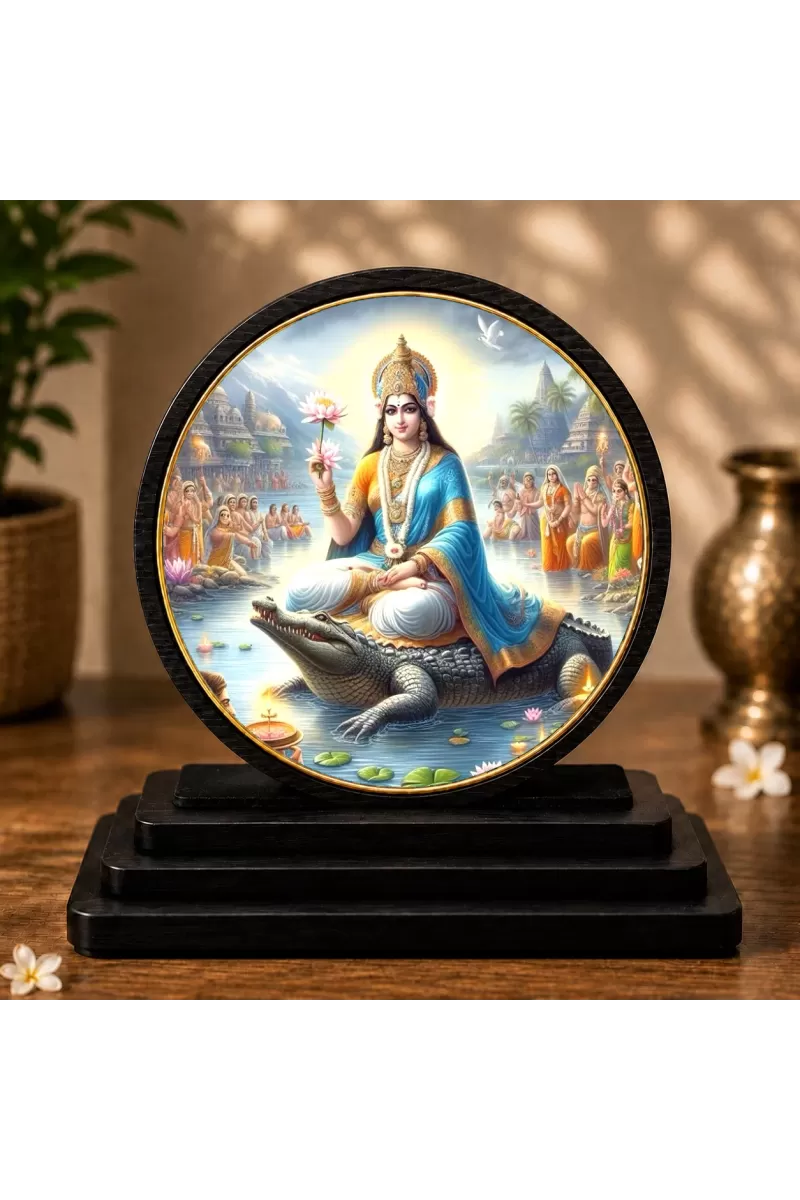 Premium Wooden  Goddess Ganga Showpiece For Car Dashboard & Office Table | 4 X 4.5 Inch Sublimation Printed Decorative Stand | 4 Mm MDF | Home Decor | Made In India (F33472)