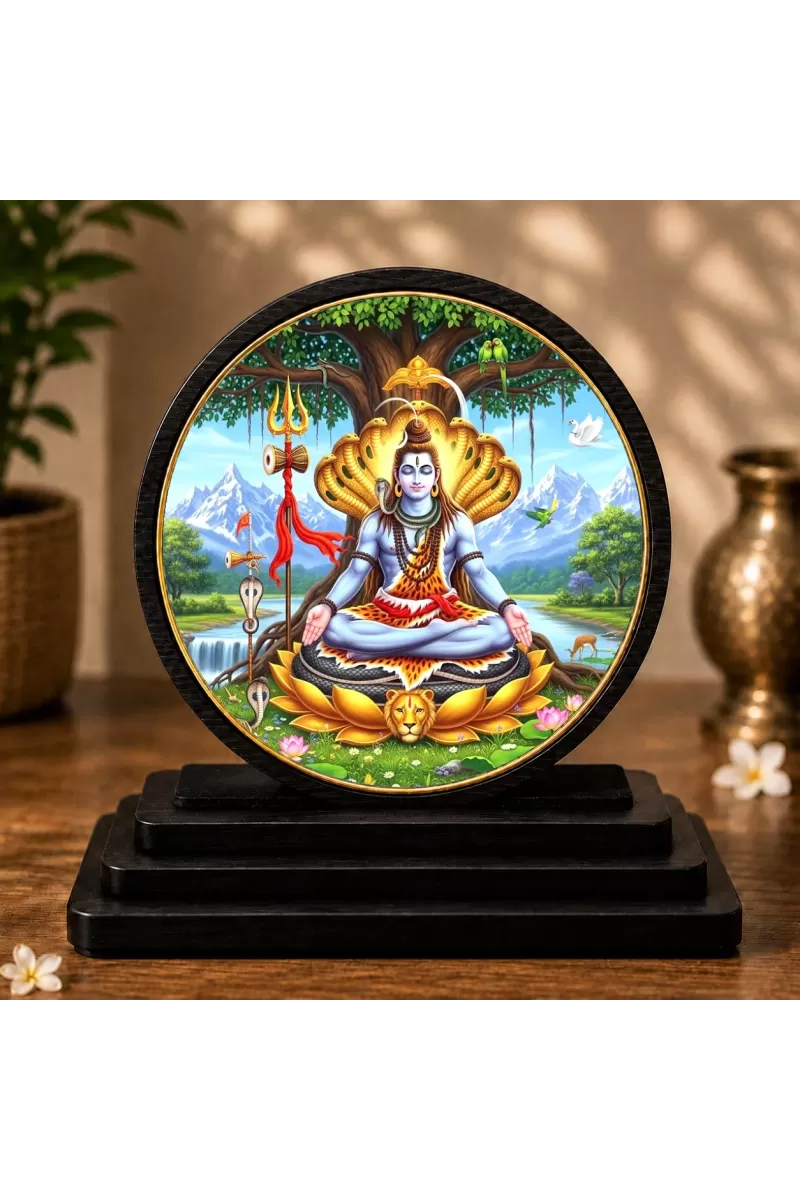 Premium Wooden Lord Shiva Showpiece For Car Dashboard & Office Table | 4 X 4.5 Inch Sublimation Printed Decorative Stand | 4 Mm MDF | Home Decor | Made In India (F33475)