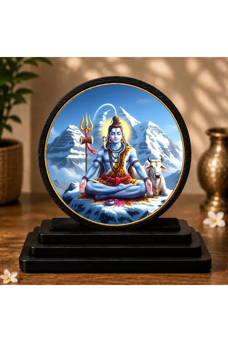 Premium Wooden Lord Shiva Showpiece For Car Dashboard & Office Table | 4 X 4.5 Inch Sublimation Printed Decorative Stand | 4 Mm MDF | Home Decor | Made In India (F33476)