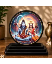 Premium Wooden  Lord Shiva And Parvati Showpiece For Car Dashboard & Office Table | 4 X 4.5 Inch Sublimation Printed Decorative Stand | 4 Mm MDF | Home Decor | Made In India (F33477)