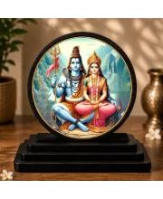 Premium Wooden  Lord Shiva And Parvati Showpiece For Car Dashboard & Office Table | 4 X 4.5 Inch Sublimation Printed Decorative Stand | 4 Mm MDF | Home Decor | Made In India (F33478)