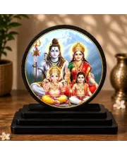Premium Wooden Shiv Parivar Showpiece For Car Dashboard & Office Table | 4 X 4.5 Inch Sublimation Printed Decorative Stand | 4 Mm MDF | Home Decor | Made In India (F33479)