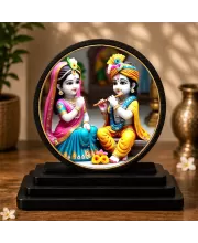 Premium Wooden  Radhe Krishna Showpiece For Car Dashboard & Office Table | 4 X 4.5 Inch Sublimation Printed Decorative Stand | 4 Mm MDF | Home Decor | Made In India (F33481)