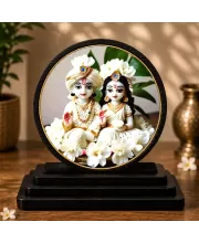 Premium Wooden  Radhe Krishna Showpiece For Car Dashboard & Office Table | 4 X 4.5 Inch Sublimation Printed Decorative Stand | 4 Mm MDF | Home Decor | Made In India (F33482)