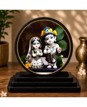 Premium Wooden  Radhe Krishna Showpiece For Car Dashboard & Office Table | 4 X 4.5 Inch Sublimation Printed Decorative Stand | 4 Mm MDF | Home Decor | Made In India (F33483)