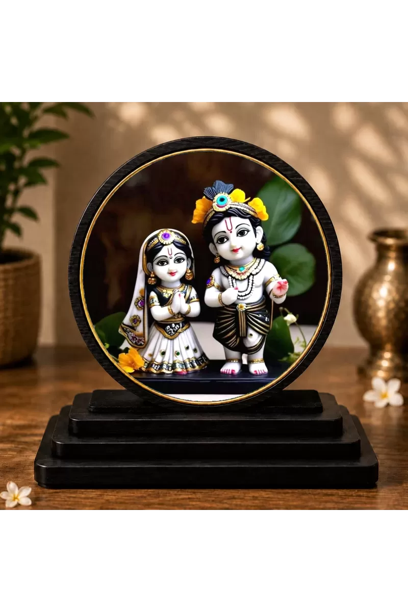 Premium Wooden  Radhe Krishna Showpiece For Car Dashboard & Office Table | 4 X 4.5 Inch Sublimation Printed Decorative Stand | 4 Mm MDF | Home Decor | Made In India (F33483)