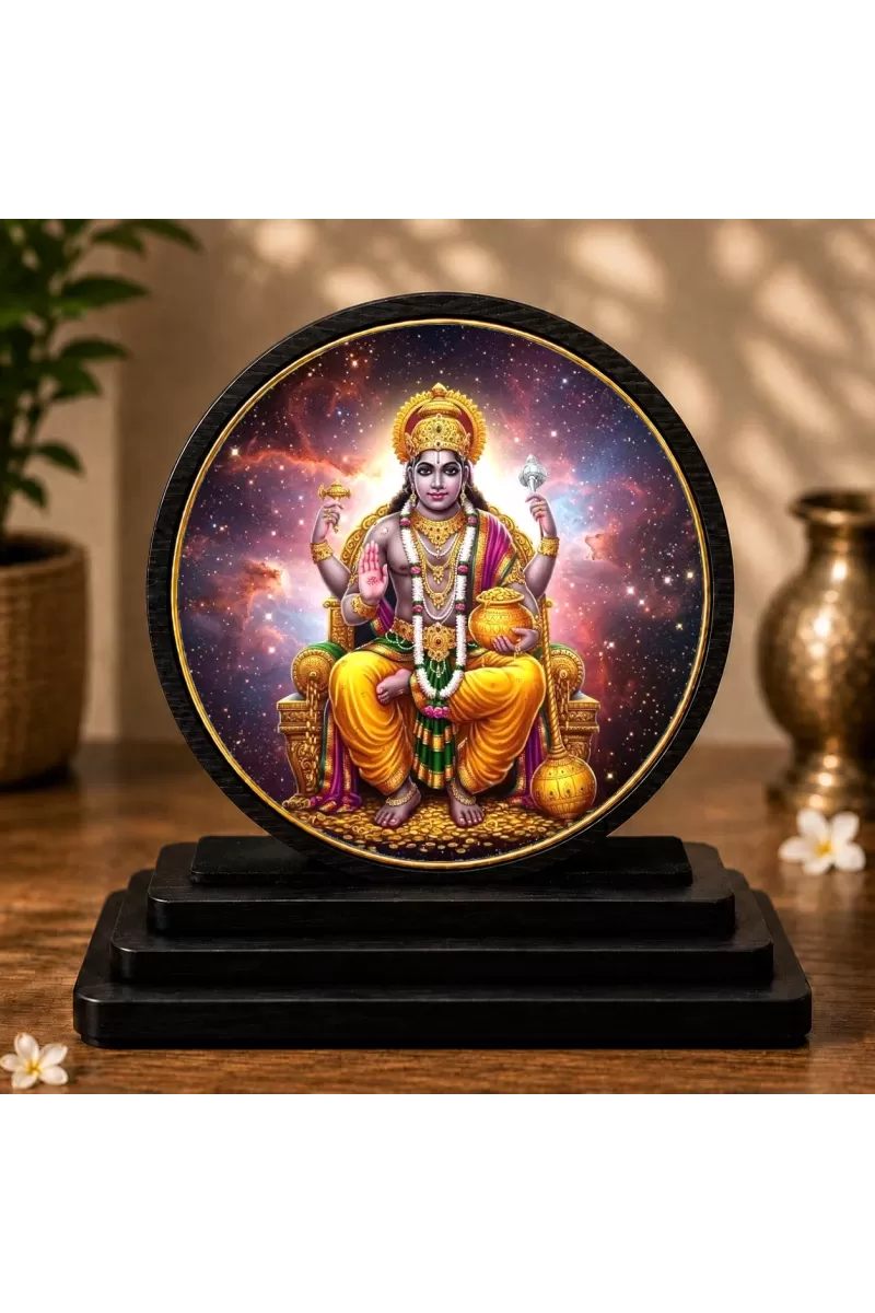 Premium Wooden Lord Kubera Showpiece For Car Dashboard & Office Table | 4 X 4.5 Inch Sublimation Printed Decorative Stand | 4 Mm MDF | Home Decor | Made In India (F33486)