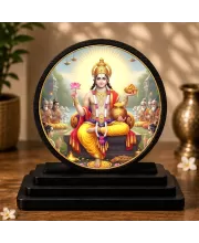 Premium Wooden  Lord Kubera Showpiece For Car Dashboard & Office Table | 4 X 4.5 Inch Sublimation Printed Decorative Stand | 4 Mm MDF | Home Decor | Made In India (F33487)