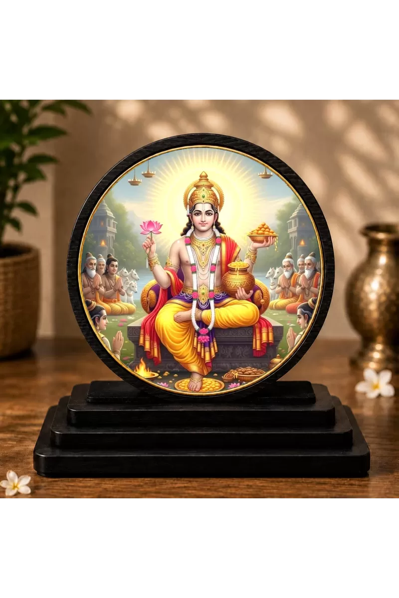 Premium Wooden  Lord Kubera Showpiece For Car Dashboard & Office Table | 4 X 4.5 Inch Sublimation Printed Decorative Stand | 4 Mm MDF | Home Decor | Made In India (F33487)