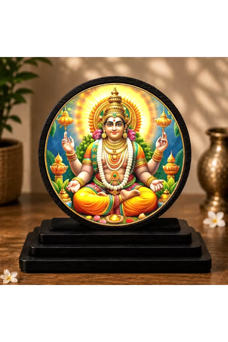 Premium Wooden  Lord Kubera Showpiece For Car Dashboard & Office Table | 4 X 4.5 Inch Sublimation Printed Decorative Stand | 4 Mm MDF | Home Decor | Made In India (F33488)