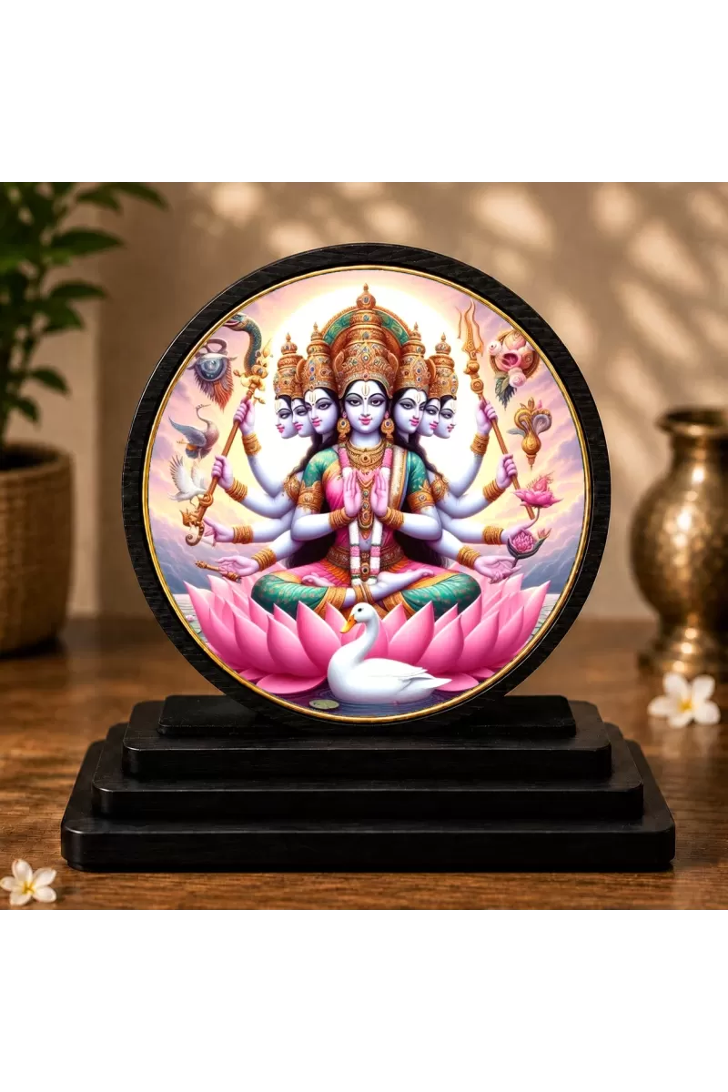 Premium Wooden Gayatri Mata Showpiece For Car Dashboard & Office Table | 4 X 4.5 Inch Sublimation Printed Decorative Stand | 4 Mm MDF | Home Decor | Made In India (F33490)