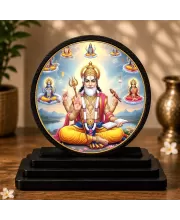 Premium Wooden Lord Brahma Showpiece For Car Dashboard & Office Table | 4 X 4.5 Inch Sublimation Printed Decorative Stand | 4 Mm MDF | Home Decor | Made In India (F33491)