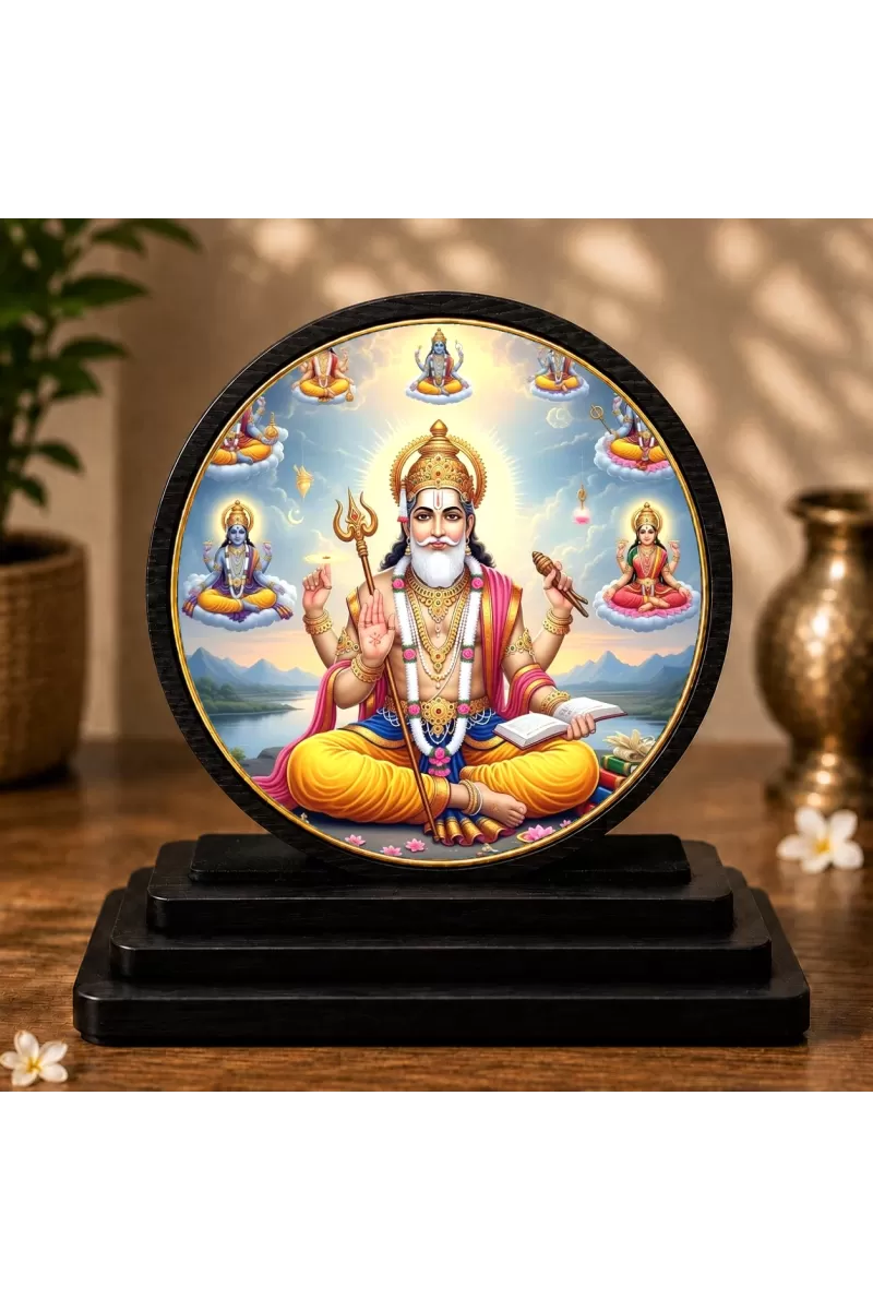 Premium Wooden Lord Brahma Showpiece For Car Dashboard & Office Table | 4 X 4.5 Inch Sublimation Printed Decorative Stand | 4 Mm MDF | Home Decor | Made In India (F33491)