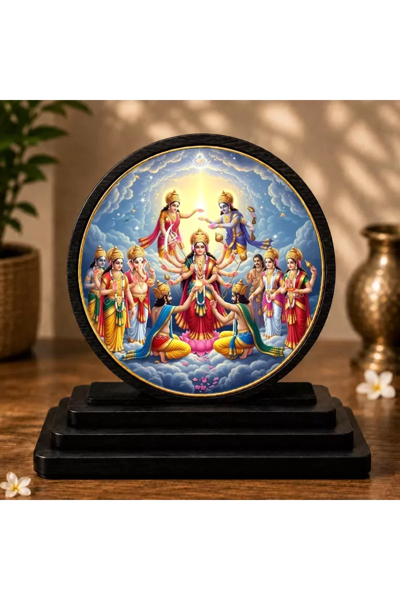 Premium Wooden Maa Durga Showpiece For Car Dashboard & Office Table | 4 X 4.5 Inch Sublimation Printed Decorative Stand | 4 Mm MDF | Home Decor | Made In India (F33492)