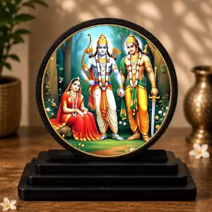 Premium Wooden Ram Darbar Showpiece For Car Dashboard & Office Table | 4 X 4.5 Inch Sublimation Printed Decorative Stand | 4 Mm MDF | Home Decor | Made In India (F33493)