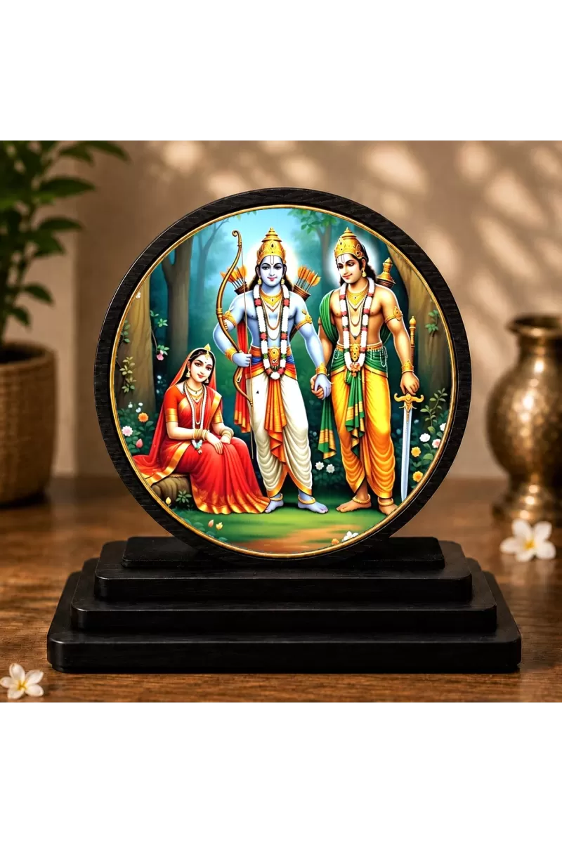 Premium Wooden Ram Darbar Showpiece For Car Dashboard & Office Table | 4 X 4.5 Inch Sublimation Printed Decorative Stand | 4 Mm MDF | Home Decor | Made In India (F33493)