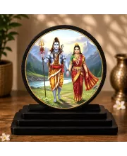 Premium Wooden  Shiva Parvati Showpiece For Car Dashboard & Office Table | 4 X 4.5 Inch Sublimation Printed Decorative Stand | 4 Mm MDF | Home Decor | Made In India (F33494)
