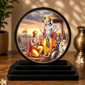 Premium Wooden Lord Krishna And Arjuna Showpiece For Car Dashboard & Office Table | 4 X 4.5 Inch Sublimation Printed Decorative Stand | 4 Mm MDF | Home Decor | Made In India (F33495) Premium Wooden Lord Krishna And Arjuna Showpiece For Car Dashboard & Office Table | 4 X 4.5 Inch Sublimation Printed Decorative Stand | 4 Mm MDF | Home Decor | Made In India (F33495)