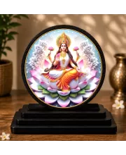 Premium Wooden Goddess Lakshmi Showpiece For Car Dashboard & Office Table | 4 X 4.5 Inch Sublimation Printed Decorative Stand | 4 Mm MDF | Home Decor | Made In India (F33498)