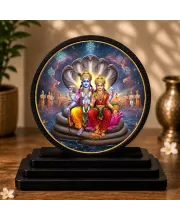 Premium Wooden Lord Laxmi Narayan Showpiece For Car Dashboard & Office Table | 4 X 4.5 Inch Sublimation Printed Decorative Stand | 4 Mm MDF | Home Decor | Made In India (F33500)