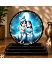 Premium Wooden Radha Krishna Showpiece For Car Dashboard & Office Table | 4 X 4.5 Inch Sublimation Printed Decorative Stand | 4 Mm MDF | Home Decor | Made In India (F33501)
