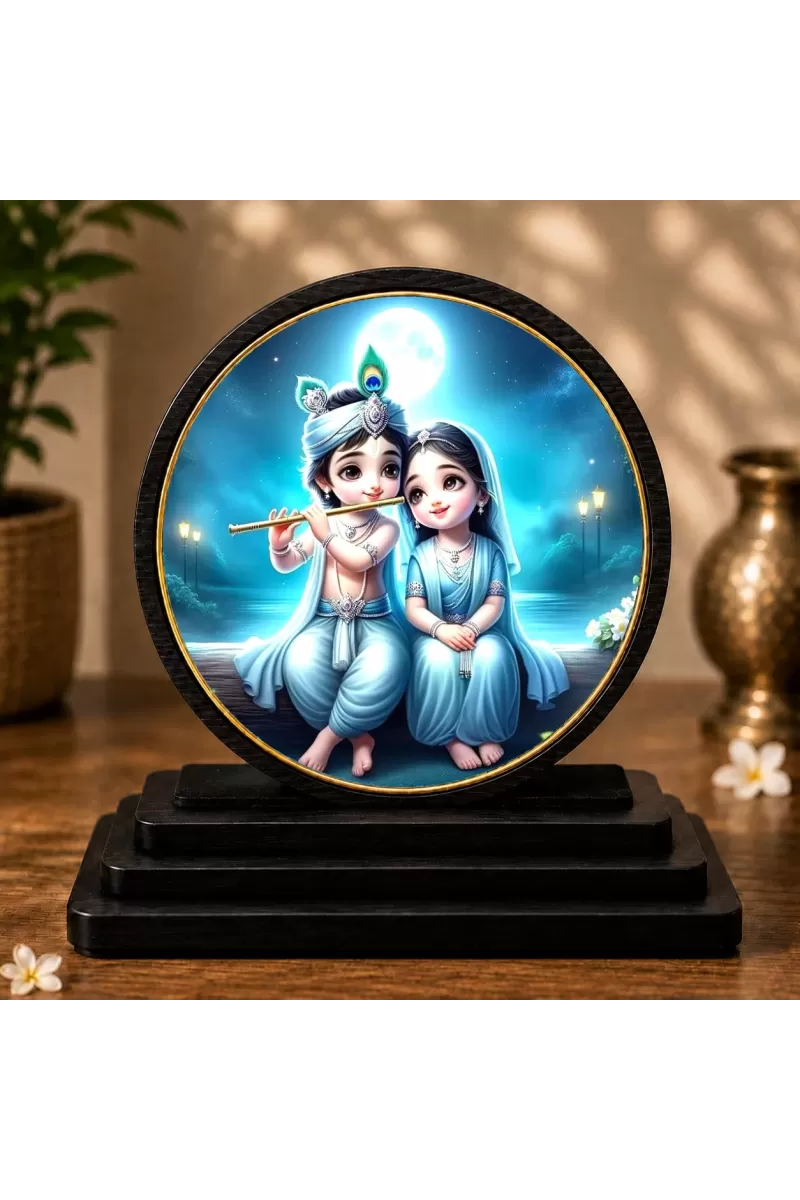 Premium Wooden Radha Krishna Showpiece For Car Dashboard & Office Table | 4 X 4.5 Inch Sublimation Printed Decorative Stand | 4 Mm MDF | Home Decor | Made In India (F33501)