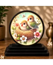 Premium Wooden Two Small Birds Showpiece For Car Dashboard & Office Table | 4 X 4.5 Inch Sublimation Printed Decorative Stand | 4 Mm MDF | Home Decor | Made In India (F33502)