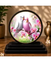 Premium Wooden Lovebirds Showpiece For Car Dashboard & Office Table | 4 X 4.5 Inch Sublimation Printed Decorative Stand | 4 Mm MDF | Home Decor | Made In India (F33504)