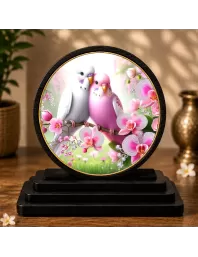 Premium Wooden Lovebirds Showpiece For Car Dashboard & Office Table | 4 X 4.5 Inch Sublimation Printed Decorative Stand | 4 Mm MDF | Home Decor | Made In India (F33504)