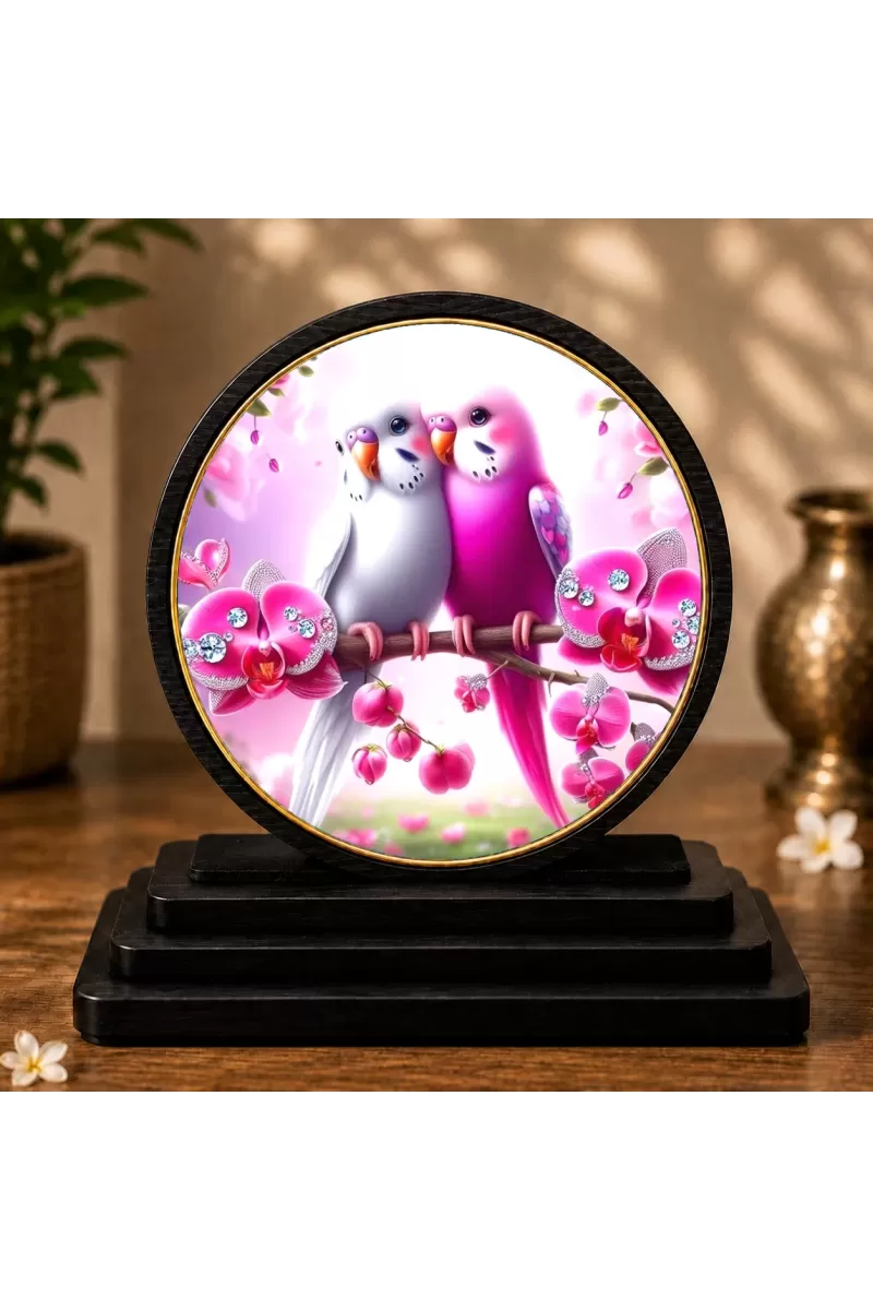 Premium Wooden Parrots Showpiece For Car Dashboard & Office Table | 4 X 4.5 Inch Sublimation Printed Decorative Stand | 4 Mm MDF | Home Decor | Made In India (F33505)