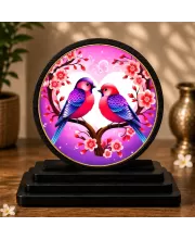 Premium Wooden Pink And Purple Birds Showpiece For Car Dashboard & Office Table | 4 X 4.5 Inch Sublimation Printed Decorative Stand | 4 Mm MDF | Home Decor | Made In India (F33506)