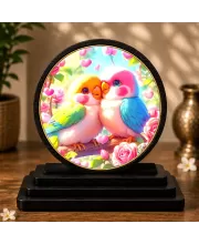 Premium Wooden Love Birds Showpiece For Car Dashboard & Office Table | 4 X 4.5 Inch Sublimation Printed Decorative Stand | 4 Mm MDF | Home Decor | Made In India (F33507)