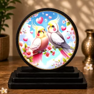 Premium Wooden Two Cockatiel Birds Showpiece For Car Dashboard & Office Table | 4 X 4.5 Inch Sublimation Printed Decorative Stand | 4 Mm MDF | Home Decor | Made In India (F33508) Premium Wooden Two Cockatiel Birds Showpiece For Car Dashboard & Office Table | 4 X 4.5 Inch Sublimation Printed Decorative Stand | 4 Mm MDF | Home Decor | Made In India (F33508)