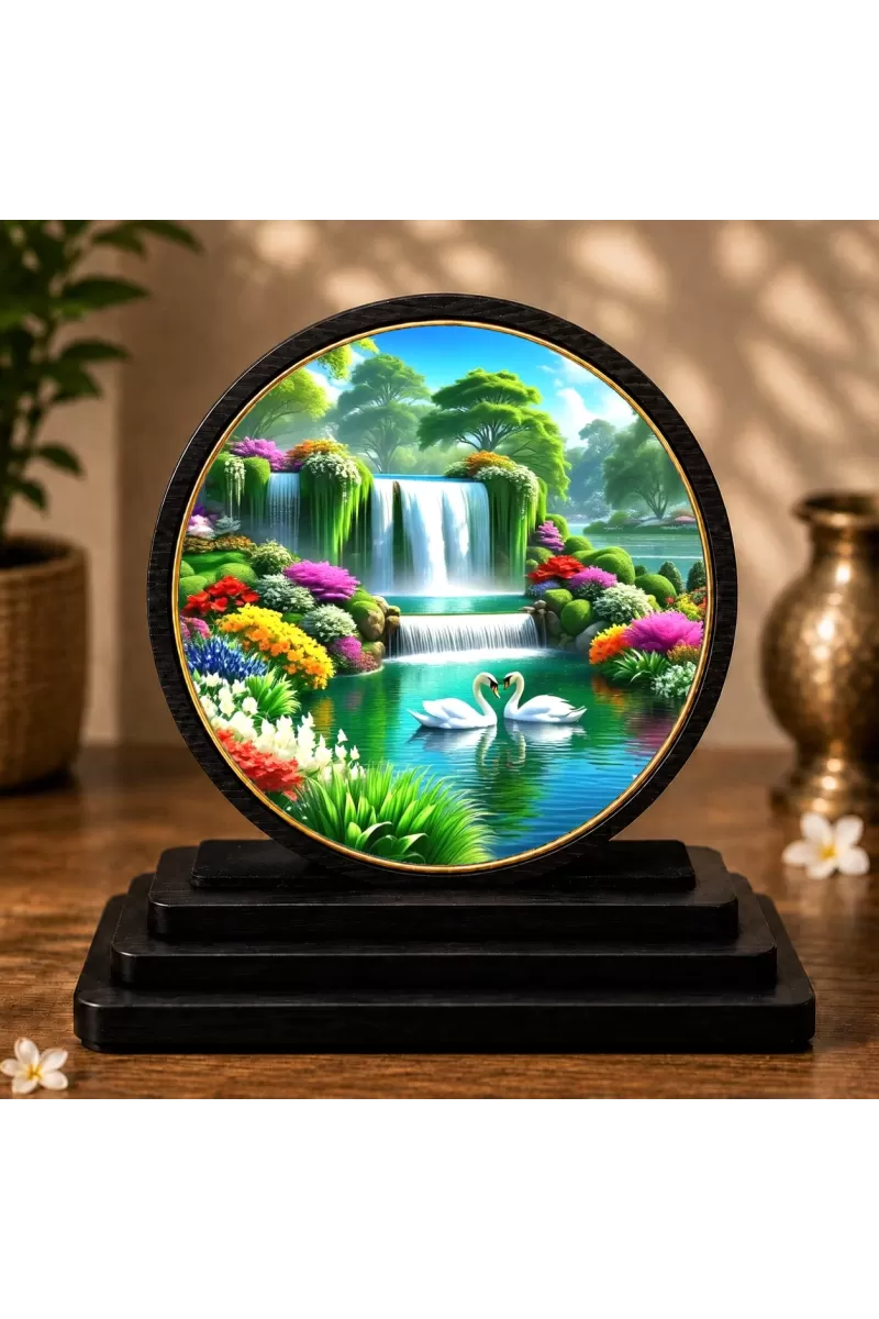 Premium Wooden Vibrant Waterfall Showpiece For Car Dashboard & Office Table | 4 X 4.5 Inch Sublimation Printed Decorative Stand | 4 Mm MDF | Home Decor | Made In India (F33509)