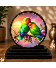 Premium Wooden  Love Birds Showpiece For Car Dashboard & Office Table | 4 X 4.5 Inch Sublimation Printed Decorative Stand | 4 Mm MDF | Home Decor | Made In India (F33510)