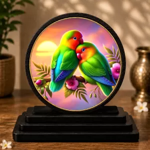 Premium Wooden  Love Birds Showpiece For Car Dashboard & Office Table | 4 X 4.5 Inch Sublimation Printed Decorative Stand | 4 Mm MDF | Home Decor | Made In India (F33510)