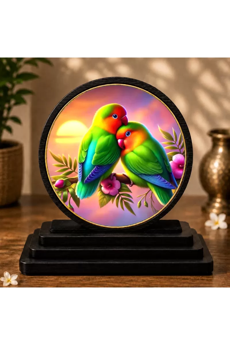 Premium Wooden  Love Birds Showpiece For Car Dashboard & Office Table | 4 X 4.5 Inch Sublimation Printed Decorative Stand | 4 Mm MDF | Home Decor | Made In India (F33510)