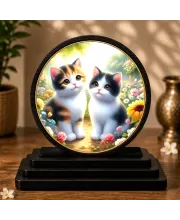 Premium Wooden Kitten Art Showpiece For Car Dashboard & Office Table | 4 X 4.5 Inch Sublimation Printed Decorative Stand | 4 Mm MDF | Home Decor | Made In India (F33511)