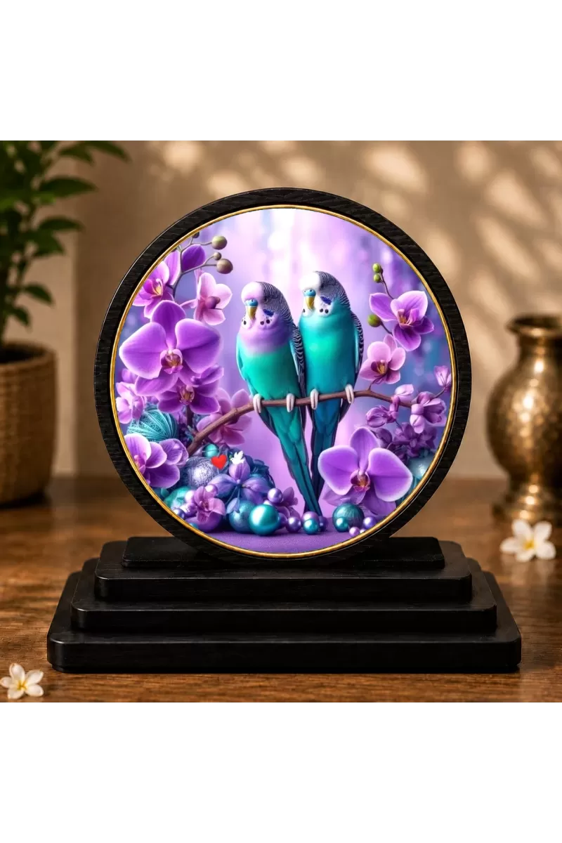Premium Wooden Two Birds Showpiece For Car Dashboard & Office Table | 4 X 4.5 Inch Sublimation Printed Decorative Stand | 4 Mm MDF | Home Decor | Made In India (F33512)