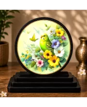 Premium Wooden Small Yellow Bird Showpiece For Car Dashboard & Office Table | 4 X 4.5 Inch Sublimation Printed Decorative Stand | 4 Mm MDF | Home Decor | Made In India (F33513)