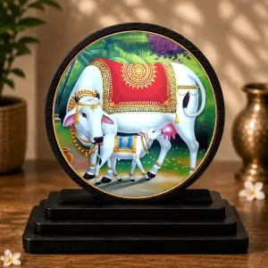 Premium Wooden Kamdhenu Cow And Calf Showpiece For Car Dashboard & Office Table | 4 X 4.5 Inch Sublimation Printed Decorative Stand | 4 Mm MDF | Home Decor | Made In India (F33515) Premium Wooden Kamdhenu Cow And Calf Showpiece For Car Dashboard & Office Table | 4 X 4.5 Inch Sublimation Printed Decorative Stand | 4 Mm MDF | Home Decor | Made In India (F33515)