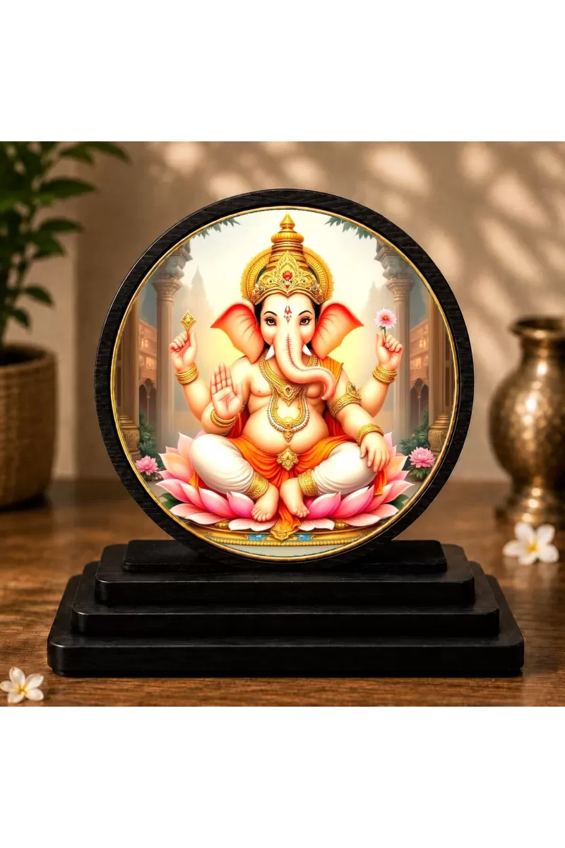 Premium Wooden Lord Ganesha Showpiece For Car Dashboard & Office Table | 4 X 4.5 Inch Sublimation Printed Decorative Stand | 4 Mm MDF | Home Decor | Made In India (F33519)