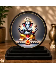 Premium Wooden Lord Ganesha Showpiece For Car Dashboard & Office Table | 4 X 4.5 Inch Sublimation Printed Decorative Stand | 4 Mm MDF | Home Decor | Made In India (F33521)